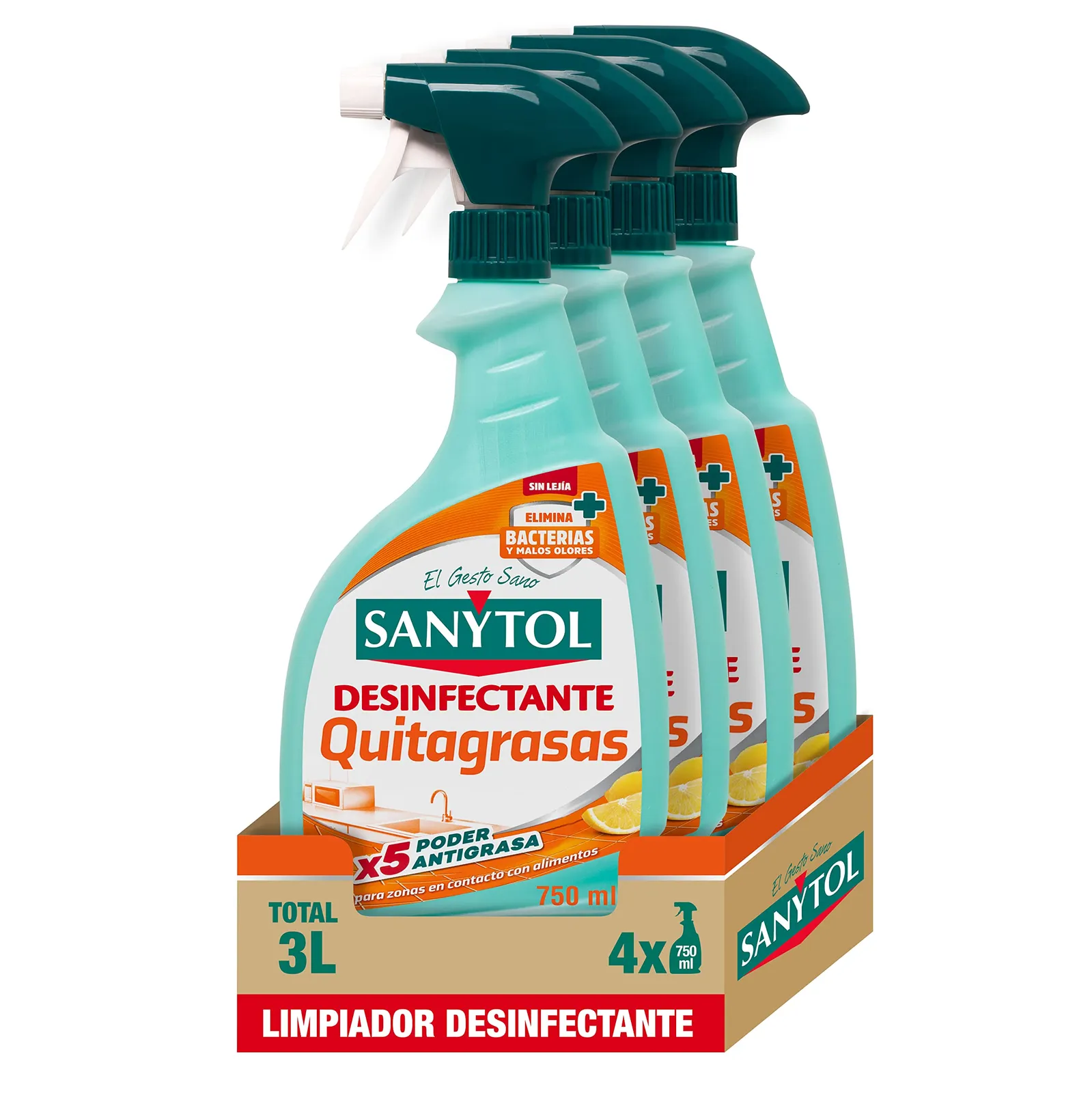 Pack 12 Limpiadores Desinfectantes Sanytol Quitagrasas Cocina 750 ml