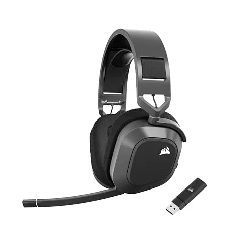 Corsair HS80 MAX Wireless: Auriculares Gaming Multiplataforma Bluetooth, Dolby Atmos, Micrófono Broadcast, iCUE, Gris Acero